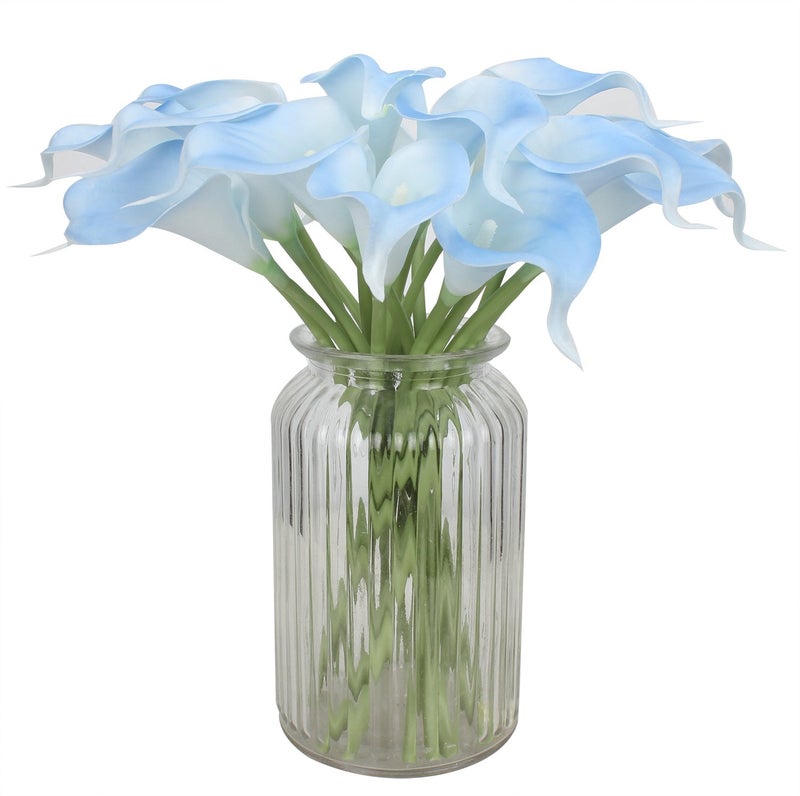 Duovlo 20pcs Calla Lily Bridal Wedding Bouquet Lataex Real Touch Artificial Flower Home Party Decor (Light Blue) - Image 3